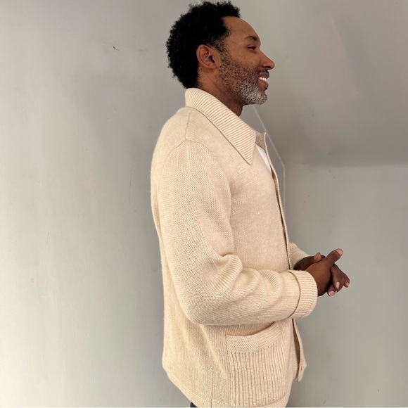 Vintage Lucano Beige Wool Mens Chunky Knit Cardigan Sweater XL Old Money Neutral - Picture 10 of 17